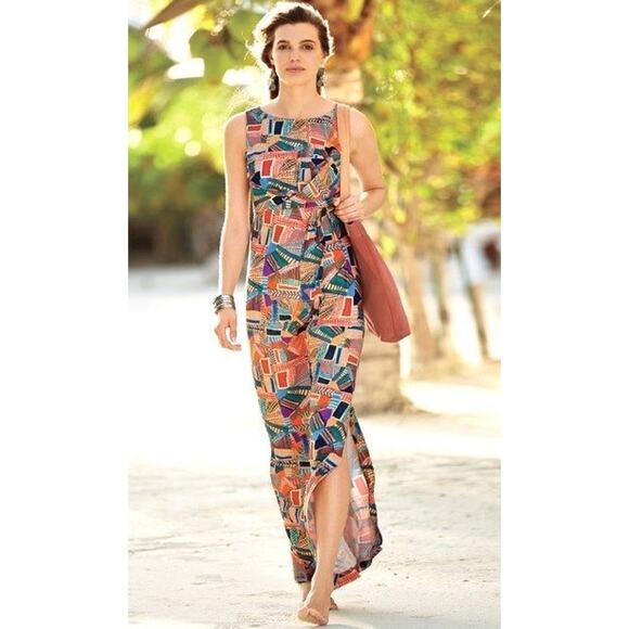 Peruvian Connection Rhea Batik Color Sleeveless Maxi Dress Women’s Size Medium - Picture 1 of 10